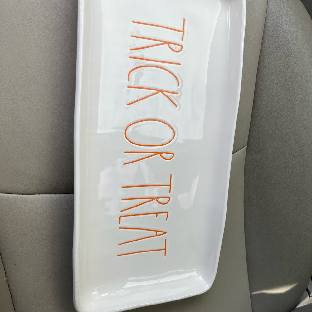 Magenta Trick or Treat Serving Platter - White and Orange